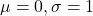 \mu=0, \sigma=1