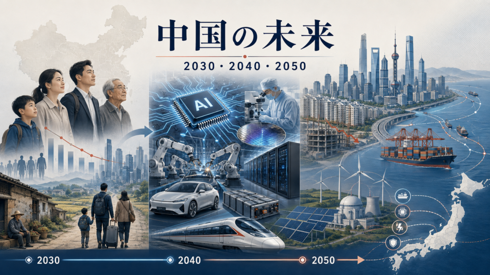 中国の未来を人口減少、AI・製造業、都市、不動産、エネルギー、日本との関係から考えるイメージ