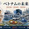 2030年・2045年・2050年に向けたベトナムの未来を、人口、高齢化、半導体・AI、製造業、農業、都市、高速鉄道、電力、再生可能エネルギー、気候適応で表現した概念図