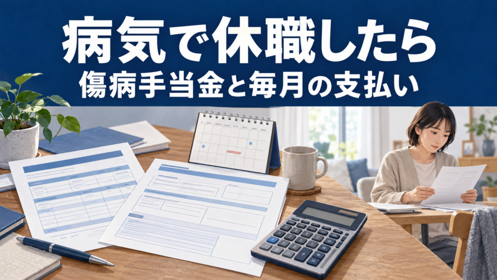 休職中の傷病手当金の申請書と毎月の支払い予定を確認するイメージ