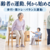平坦な場所での歩行、安定した椅子からの立ち座り、固定された支持物を使ったバランス運動を行う高齢者