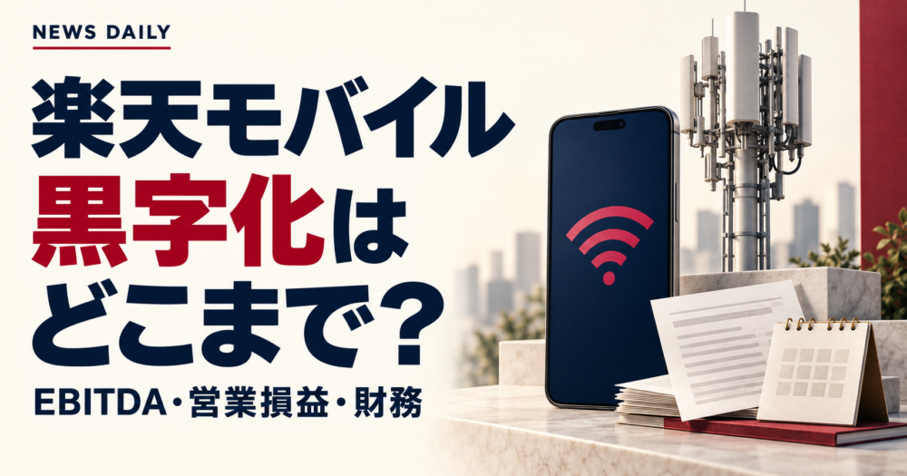 スマートフォンと通信基地局、決算資料、返済日程を示すカレンダーを組み合わせたイラスト